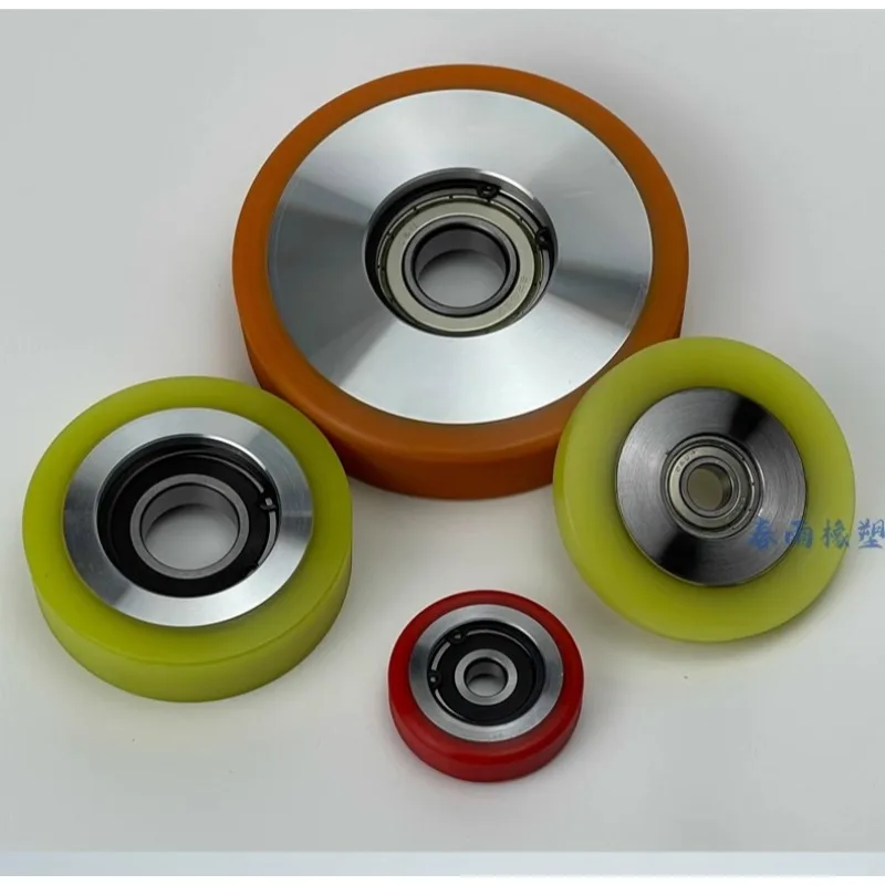 Polyurethane PU Rubber Coated Roller High Elasticity and Wear-resistant Rubber Wheel with Bearing Limit Guide Wheel