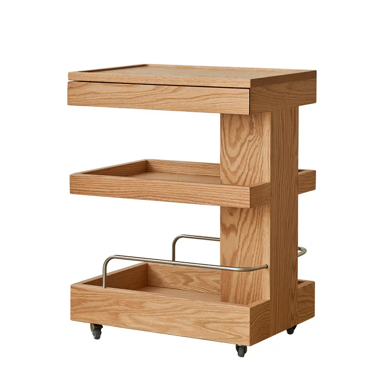 

furniture side table removable sofa living room bedside tea side cabinet with wheel cherry solid wood trolley rack
