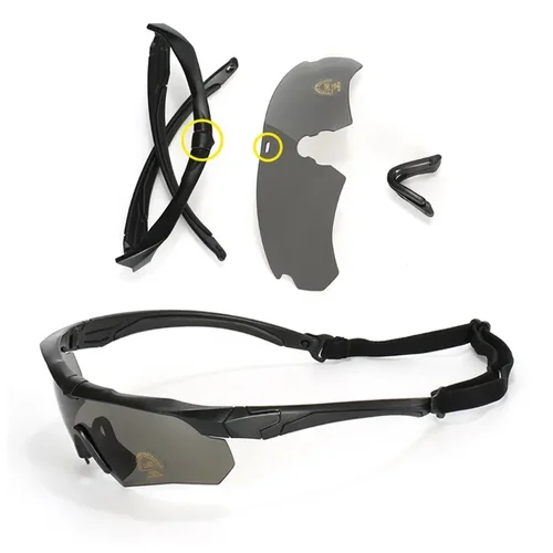 Imagen 2 del producto Gafas de ciclismo tácticas HD 3 lentes CS Airsoft a prueba de viento ejército tiro gafas polarizadas motocicleta ciclismo deporte al aire libre