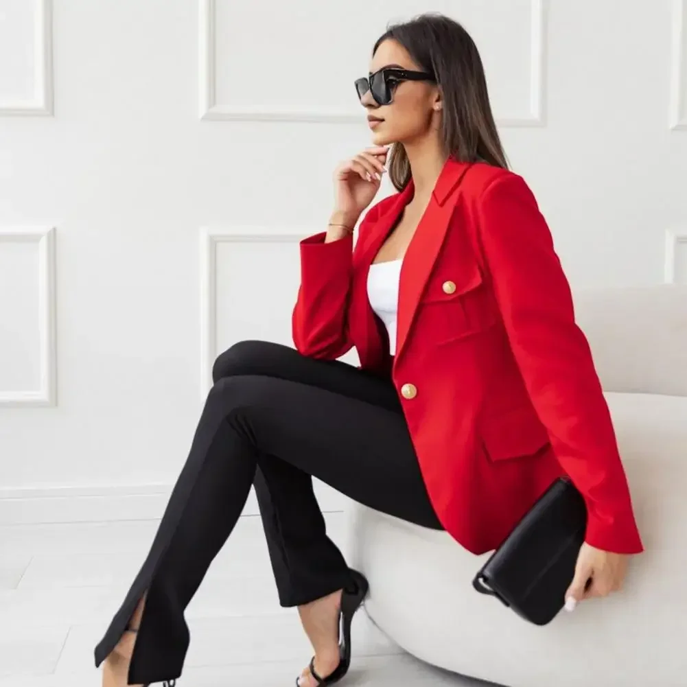 

Single Button Cardigan Jacket Elegant Lapel Suit Coat for Women with Flap Pockets Single Button Closure Stylish Office for A