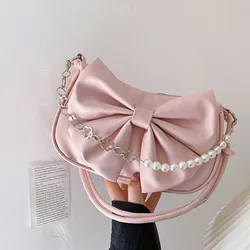 Borsa a tracolla con fiocco di perle alla moda borsa ascellare borsa da pendolarismo quotidiana borsa Casual borsa da donna d'affari solida