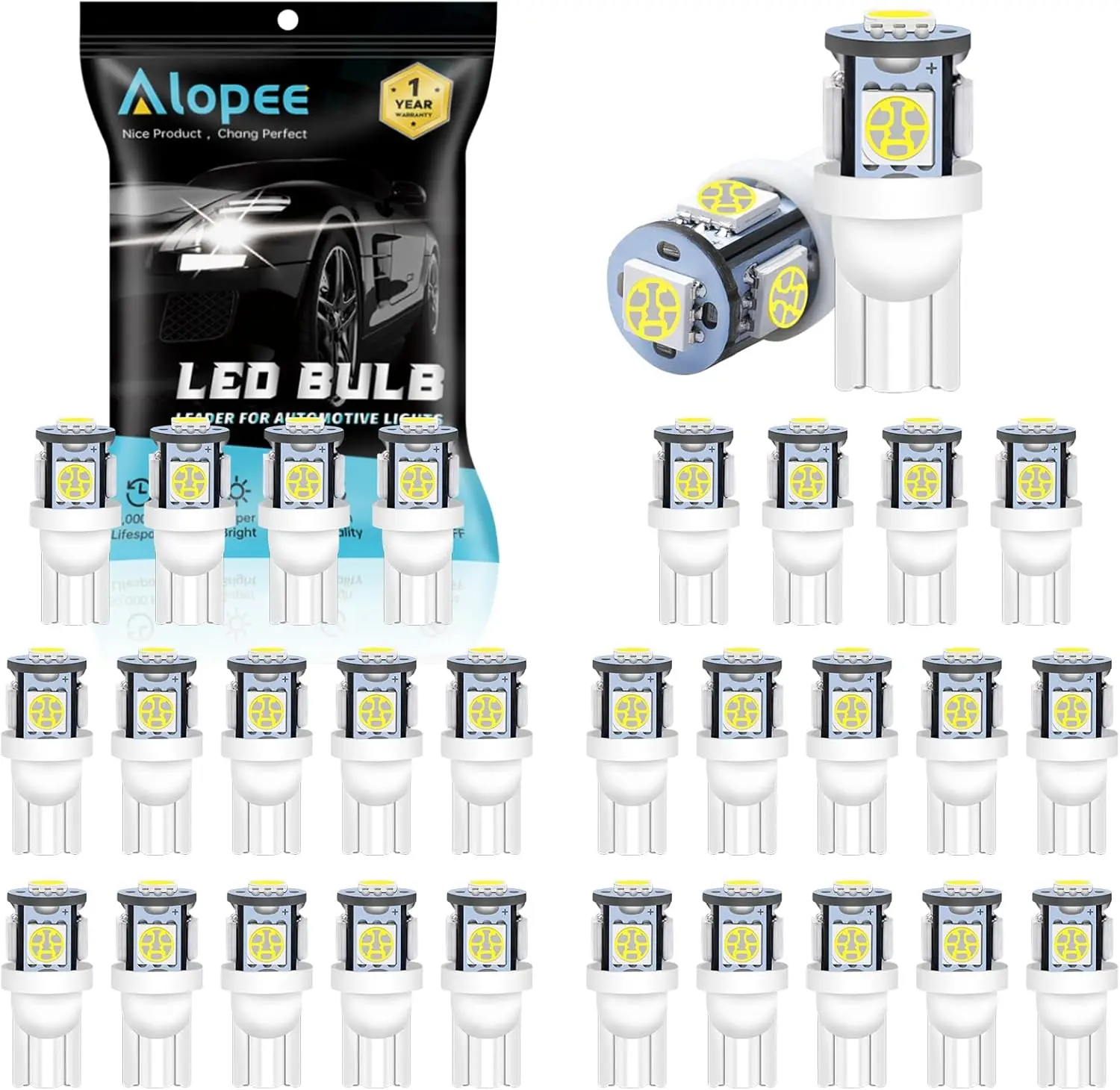 

30 Pack 194 Led Bulb White 6500K T10 Led Light Bulbs 5SMD 5050 Chips 2825 Led Bulb 168 Led Bulb 158 501 W5W Automotive Replaceme