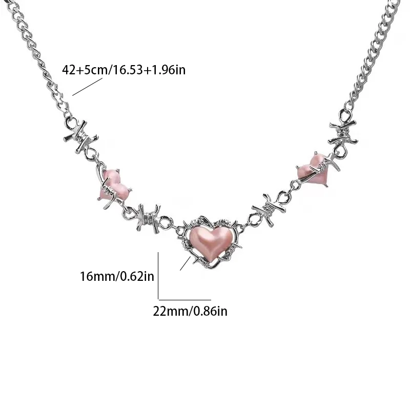 2024 الصيف الحلو الوردي روز القلب قلادة قلادة للنساء سبيكة القوطية الجمالية قابل للتعديل سلسلة مجوهرات هدية #6