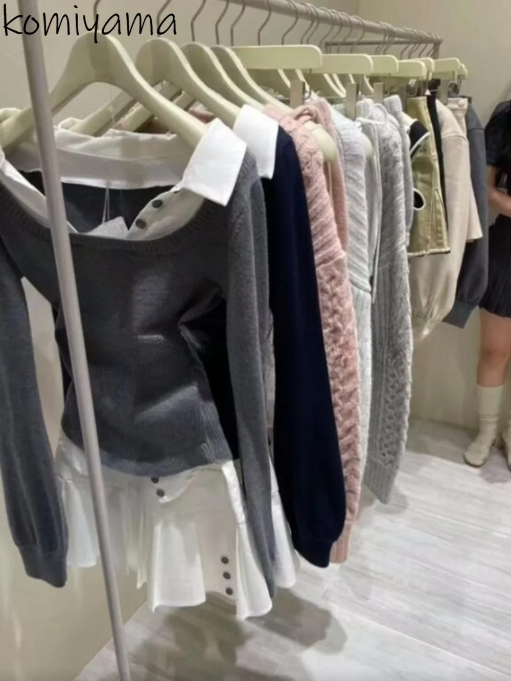 

Autumn 2025 New 2 Piece Sets Laple Neck Fake Two Piece Long Sleeve Tops High Waist Pleated A-line Skirt Japan Preppy Suit