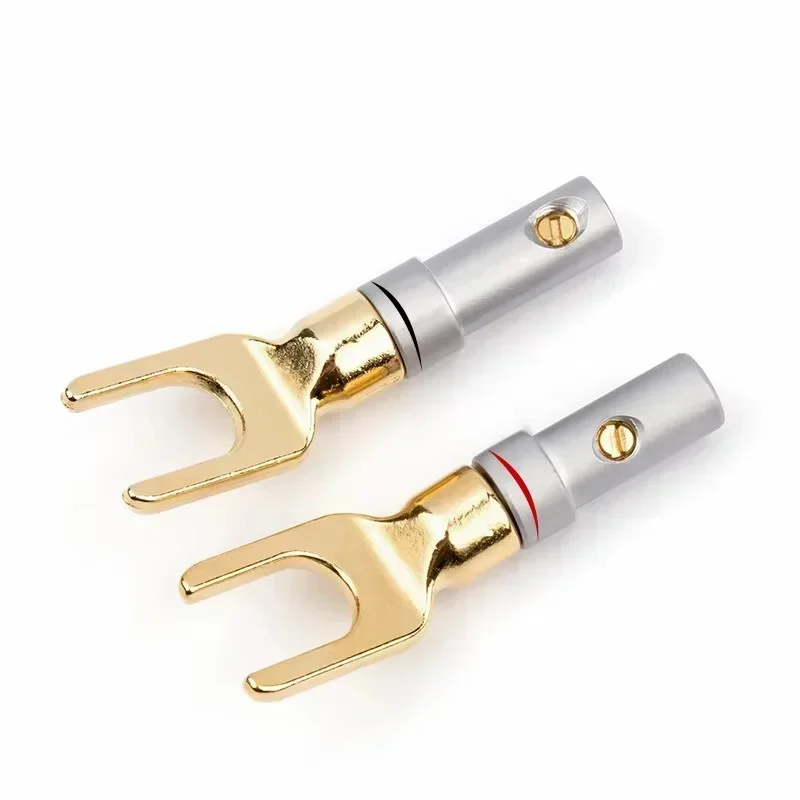 4Pcs Y/U-Shape Screw Fork Audio Spade Speaker Cable Wire Connector Gold Plated Banana Plug Y U Type Banana Connector