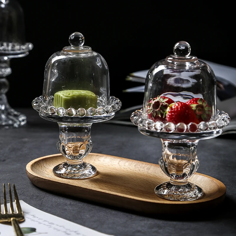 European-style Tall Glass Cake Tray Dessert Table Decoration Display Tray with Cov Restaurant Dessert Plate Lemon Cup with Cover