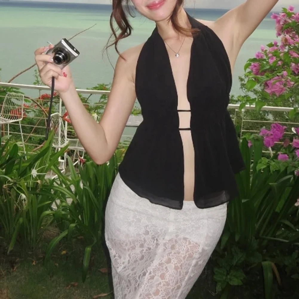 สีดําเปลือยด้านบนตาข่ายซีทรูเสื้อเชิ้ตลําลองออกนอกบ้าน 22.0-22.8 นิ้วทุกวันโฮมคลับชุดเหมาะสําหรับฤดูใบไม้ร่วง