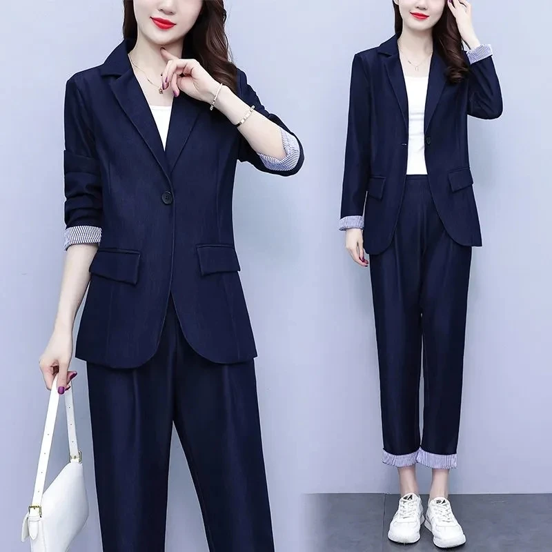 2023 neue Frühling Herbst Casual Kleine Blazer Zwei Stück Sets frauen Langarm Streifen Hosen Sets Damen Koreanische Mode anzüge Sets