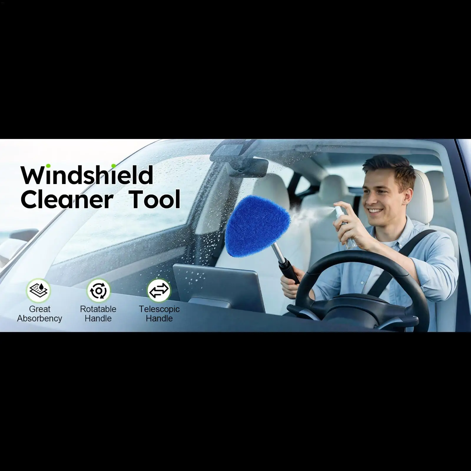 Car Windshield Cleaner Tool Triangular Extendable Absorbent Streak-Free Truck Windshield Glass Dirt Wiper for Driveway Highway