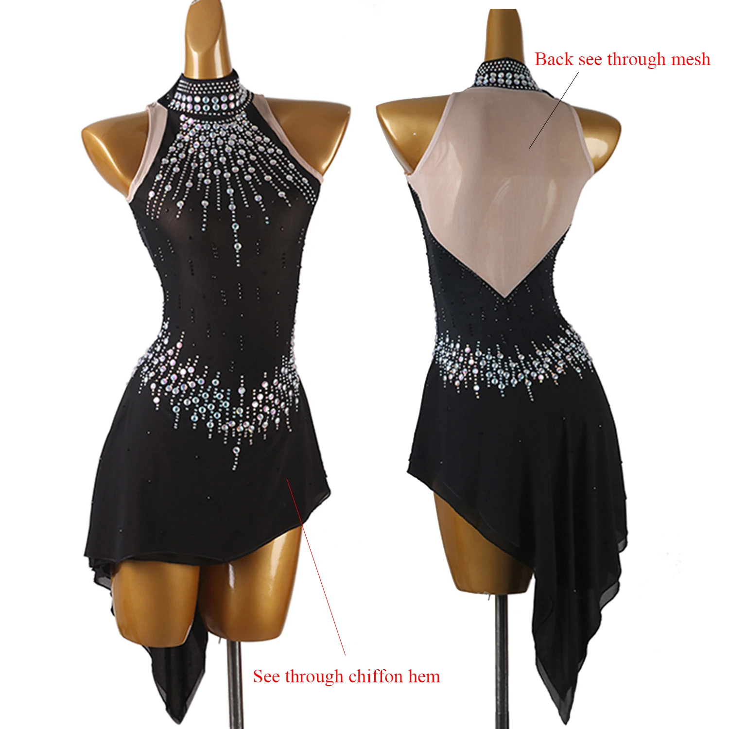 Beeldje Schaatser Jurk voor Kunstschaatsen Latin Dans Jurk Vrouwen Danskleding Toneelkostuum Kleding Prestatiekleding Stadium 007