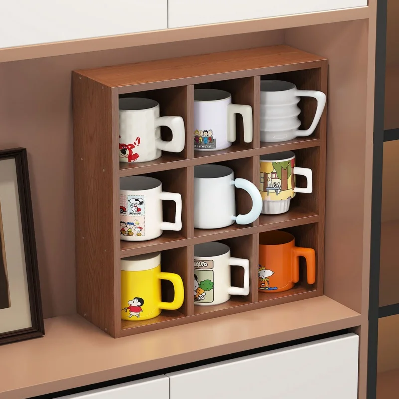 Tea Set Solid Wood Water Cup Storage Rack Wall Decoration Blind Box Storage Rack Wall Desktop Solid Wood Nine Grid Storage Box