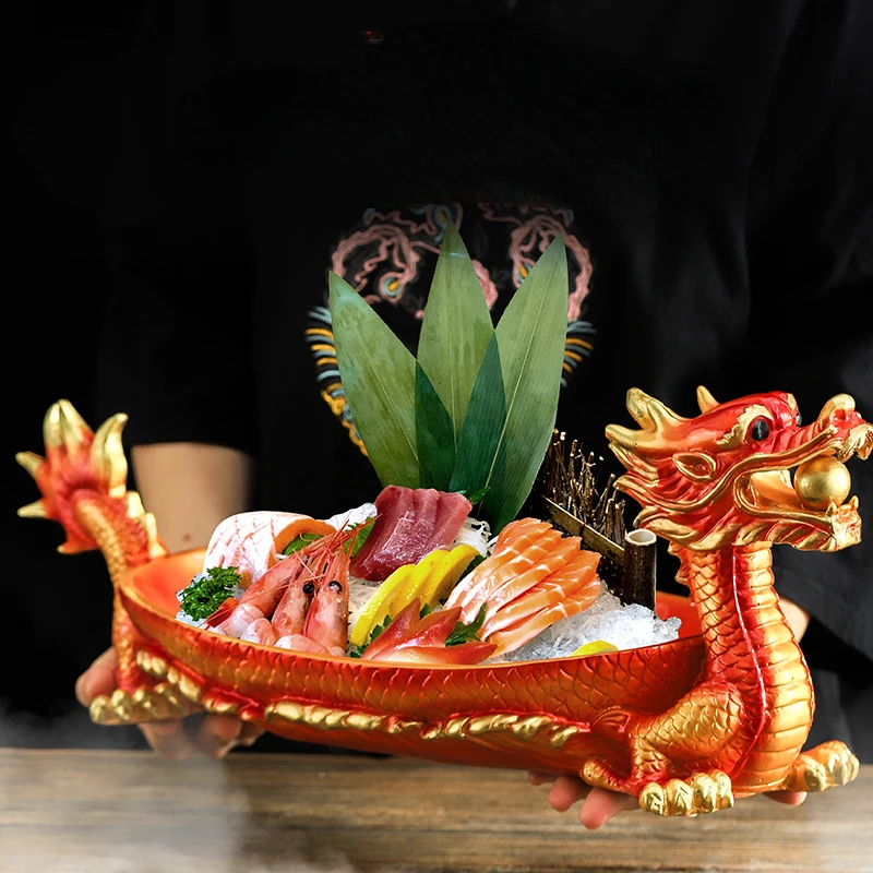 High end sashimi plate Buffet Japanese tableware Resin dry ice plate Seafood hot-pot restaurant artistic conception dish plate