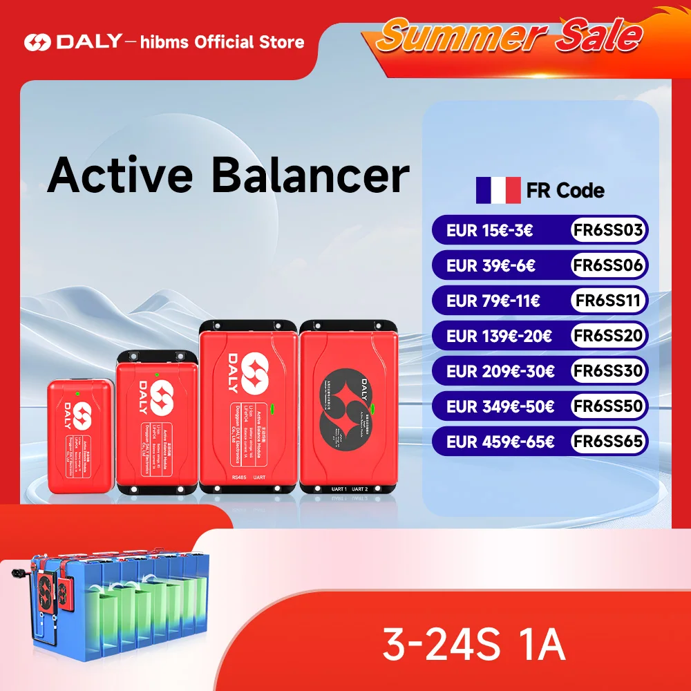 Daly – équilibreur actif 4s LifePo4, panneau d'équilibre Li-ion LTO 6S 3s 4s 7s 8s 24V 10s, égaliseur de batterie 3.2V 3.7V 100A BMS
