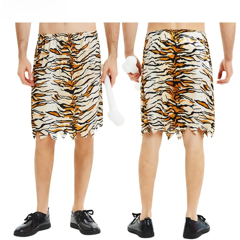 

Костюм на Хэллоуин, мужская примитивная юбка ge f, одежда с рисунком кожи тигра, праздничный наряд с животным принтом