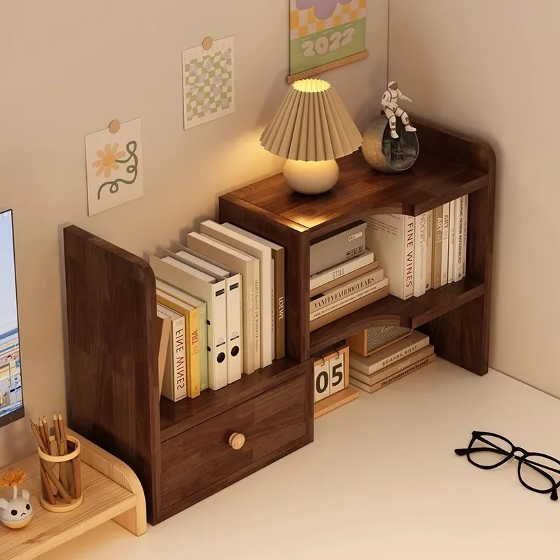 Solid wood core desktop bookshelf shelf desk storage rack office table transformation artifact layered telescopic bookcase