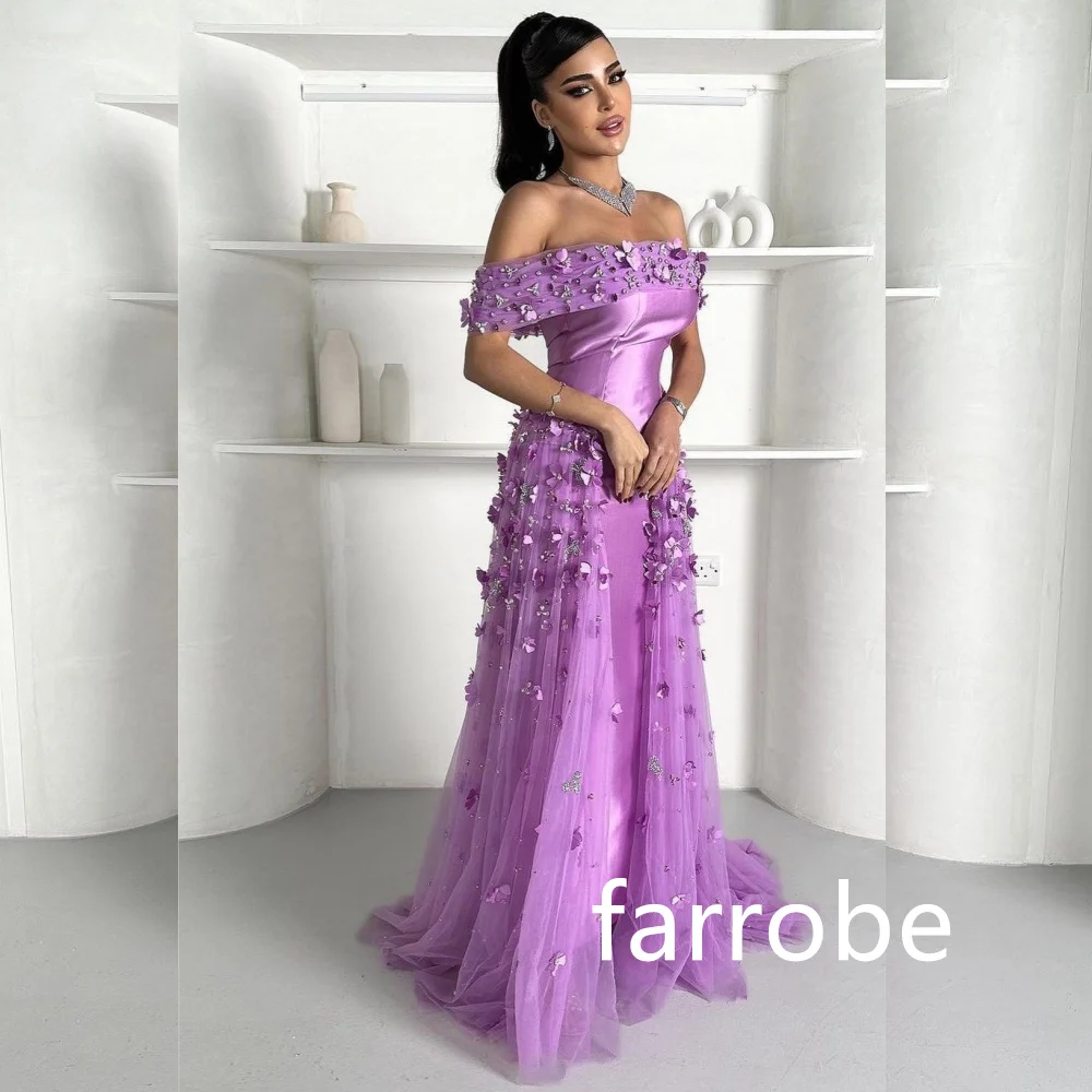 Customized Pastrol Tulle Pleat Flower A-line Off-the-shoulder Long Dresses Homecoming Dresses Unisex Chinese Style Formal Casual