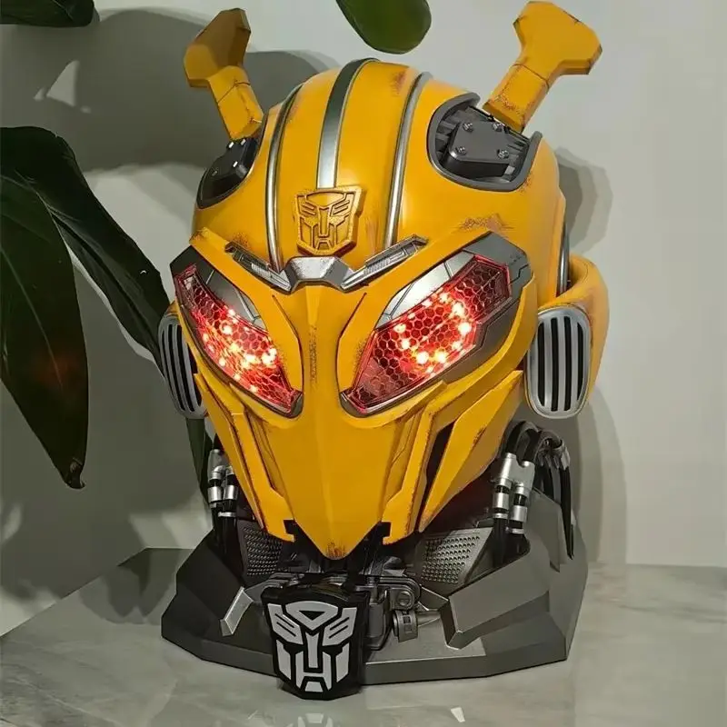 

Transformers Bumblebee Helmet Mask English Voice Control Mask Light Up Eyes Helmet Bluetooth Base Xmas Cosplay Toys Collectibles