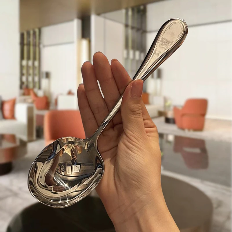 1pc Kitchen Dinner Dish Soup Rice Western Restaurant Bar Public Spoon Large Stainless Steel Round Head Buffet Serving Spoon