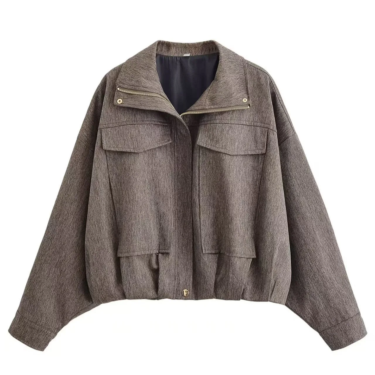 

Women's Loose Casual Jacket Autumn Winter Fashion Versatile Pocket Zipper Pilot Pocket Coat Lapel Long Sleeves Outwear