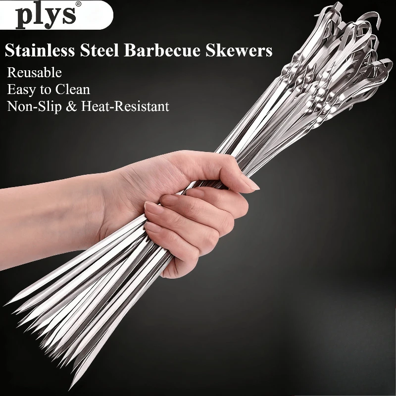Brochettes plates en acier inoxydable pour Barbecue, brochettes d'agneau, accessoires de Barbecue pour rôtir la viande, brochettes suspendues au four pour Grillin