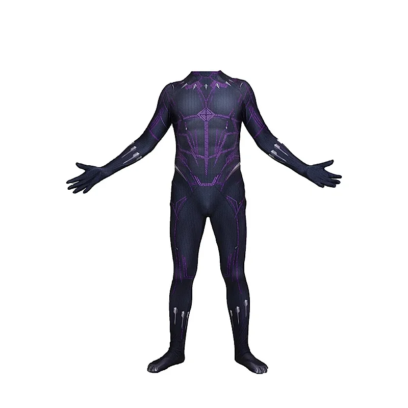 Halloween Black Panther Cosplay Costume 3D Print Adults  Newest Superhero Zentai Suit Bodysuit Men Party Jumpsuit#1#W.