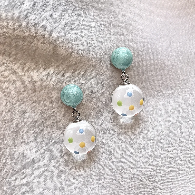 Sommer 2026 Makronenfarbene Polka-Dot-Transparente Runde Kugel-Ohrringe Damen Modeschmuck Vielseitig Luxuriös Leichtgewicht – Detail 8