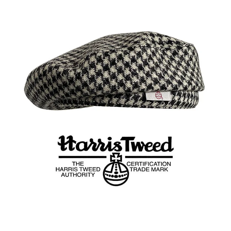 

100% Pure Wool Harris Tweed Beret Premium Textured Plaid Design Vintage-Inspired Versatile Style Warm Women's Artist Hat