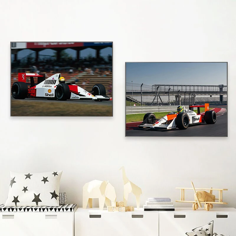 Vintage Formula Championship Racing Poster Black And White Senna Portrait Canvas Painting Supercar Wall Art Room Home Decor Gift