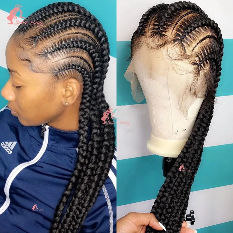 

Synthetic Full Lace Frontal Cornrow Braided Wigs With Baby Hair Jumbo Box Braided Lace Wig Faux Locs Goddess Wigs For Women