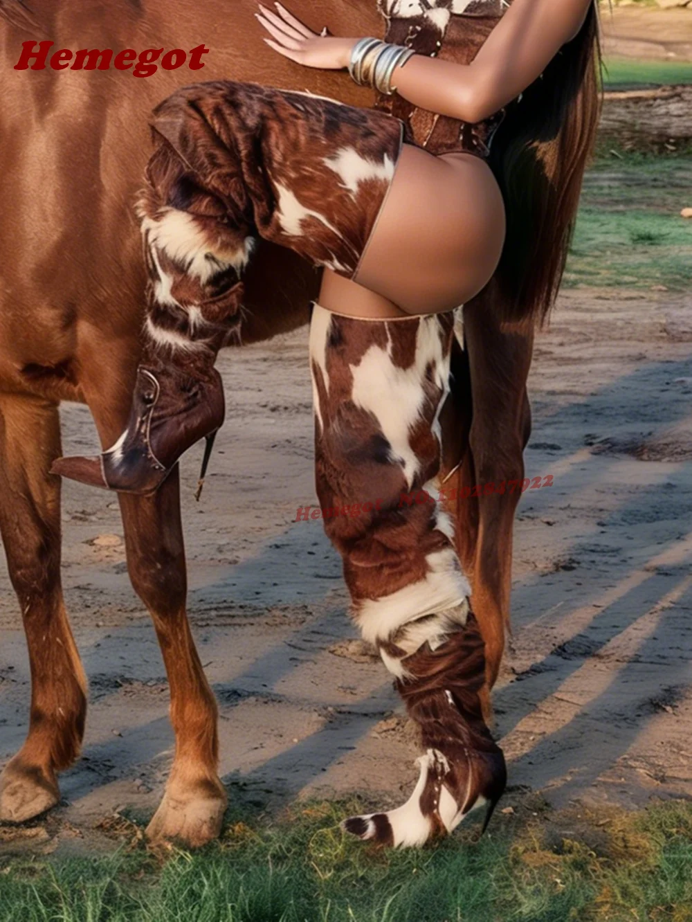 

Horsehair Patchwork Thigh High Boots Rivet Stiletto Fur Pointy Toe Women's Boots Winter Thin High Heeled Warm Casual Shoes 2026