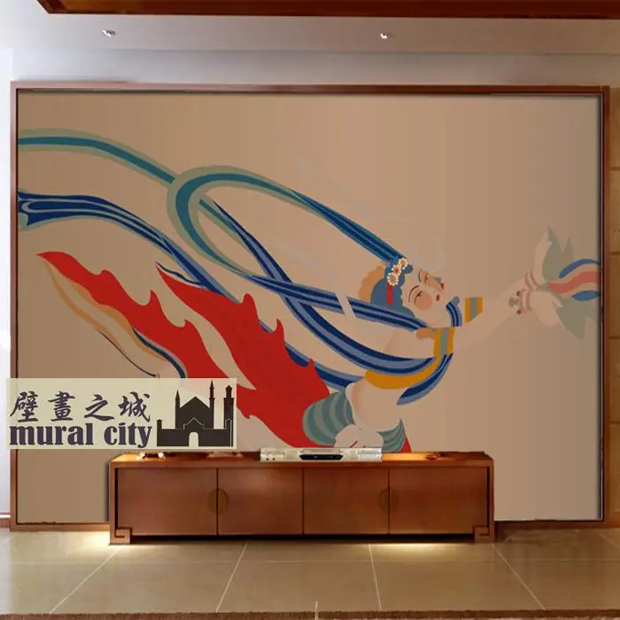 مخصص ثلاثية الأبعاد الجنية البوذية القديمة رسمت خلفية الدين الكلاسيكي دونهوانغ تحلق أبساراس اللوحات اللوحية الصينية الكلاسيكية الشرفة