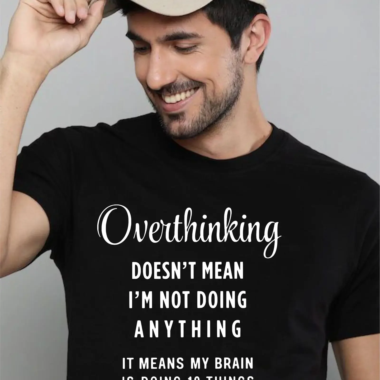 Overthinking T Shirt My Brain Doing 10 Things Anxiety Top Black Latest  vintage Washed Slightly Versatile graphic fashion