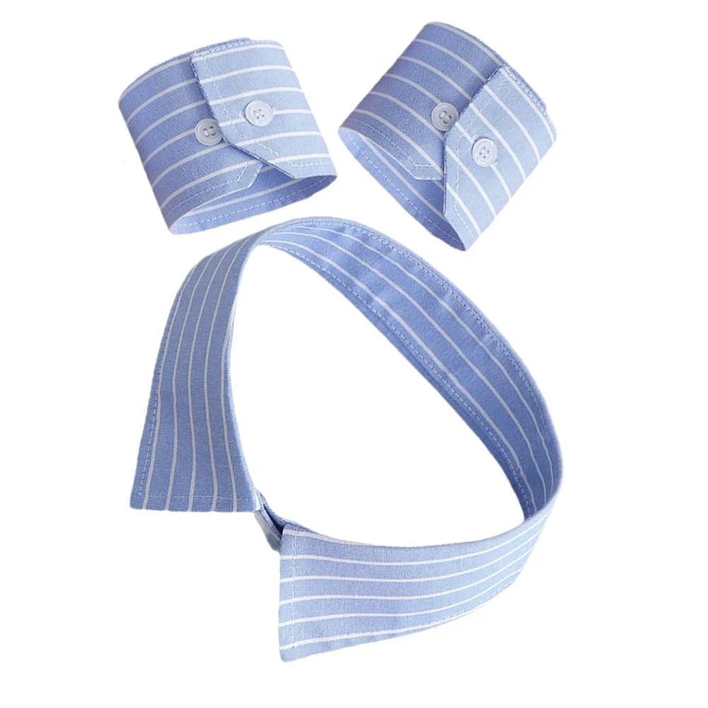 Set di Colletto e Polsini Staccabili a Righe per Uomo e Donna, Finta Camicia, Mezza Blusa per Ufficio e Feste