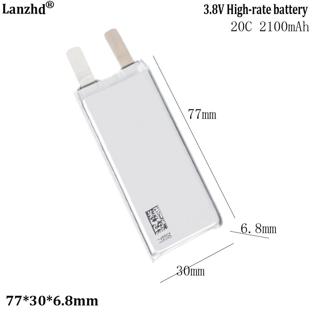 3.8V Polymer Battery 20C High Rate For Remote Control Drone Model Car Model Toy Boat 683077 2100mAh 77*30*6.6mm