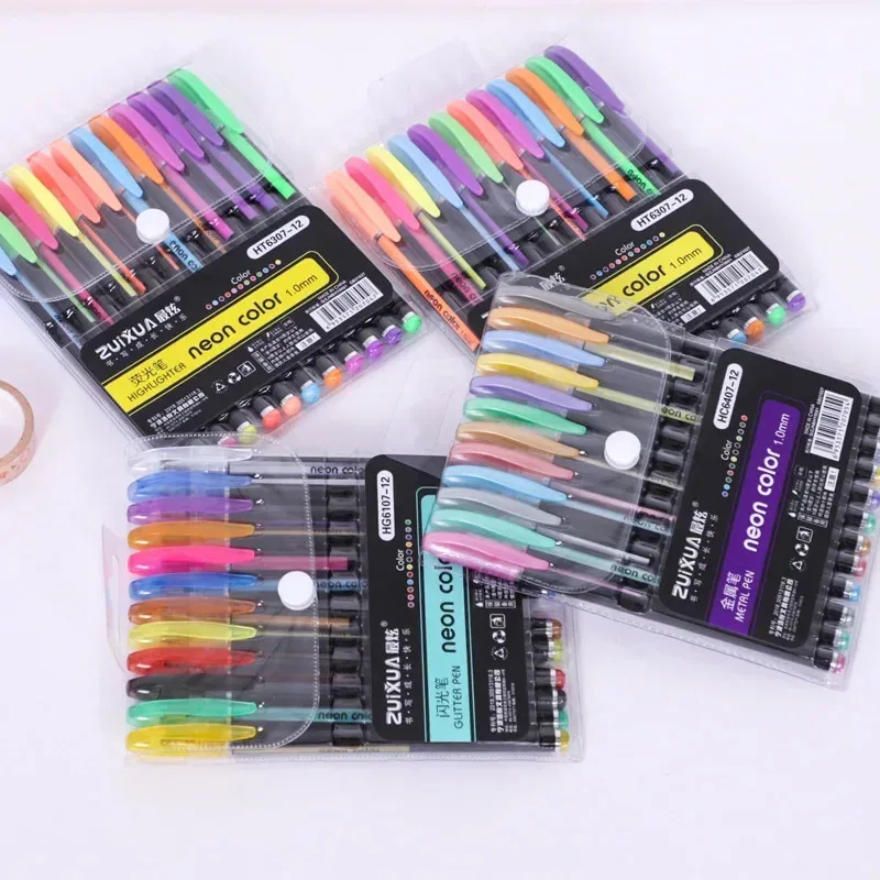 

12Pcs Metallic Glitter Pastel Gel Pens - Highlighter & Coloring Markers for Journals, Coloring Books & Drawing (Promotion Pen Se