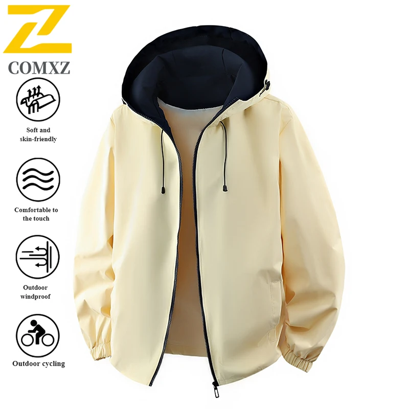 

EiAO Jacket Men's Colorblock American Casual Stand Collar Loose Fit Waterproof Windproof Youth Coat for Hiking Camping Fishing