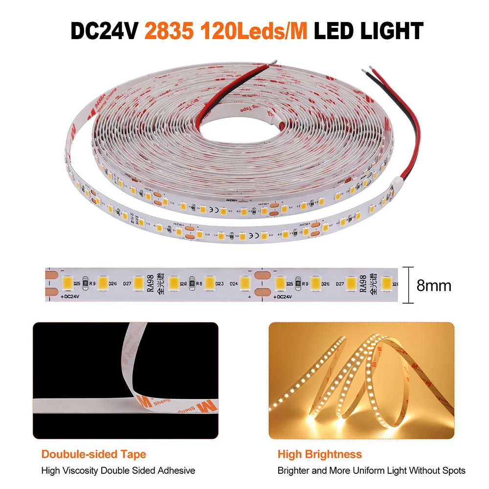 240ED/M 5M 10M 24V Taśma LED RA98 2700K 3500K 4000K 5000K 6000K Wysokość Jasna 120LED Elastyczna Bez Opuszczania Napięcia Oświetlenie Domowe