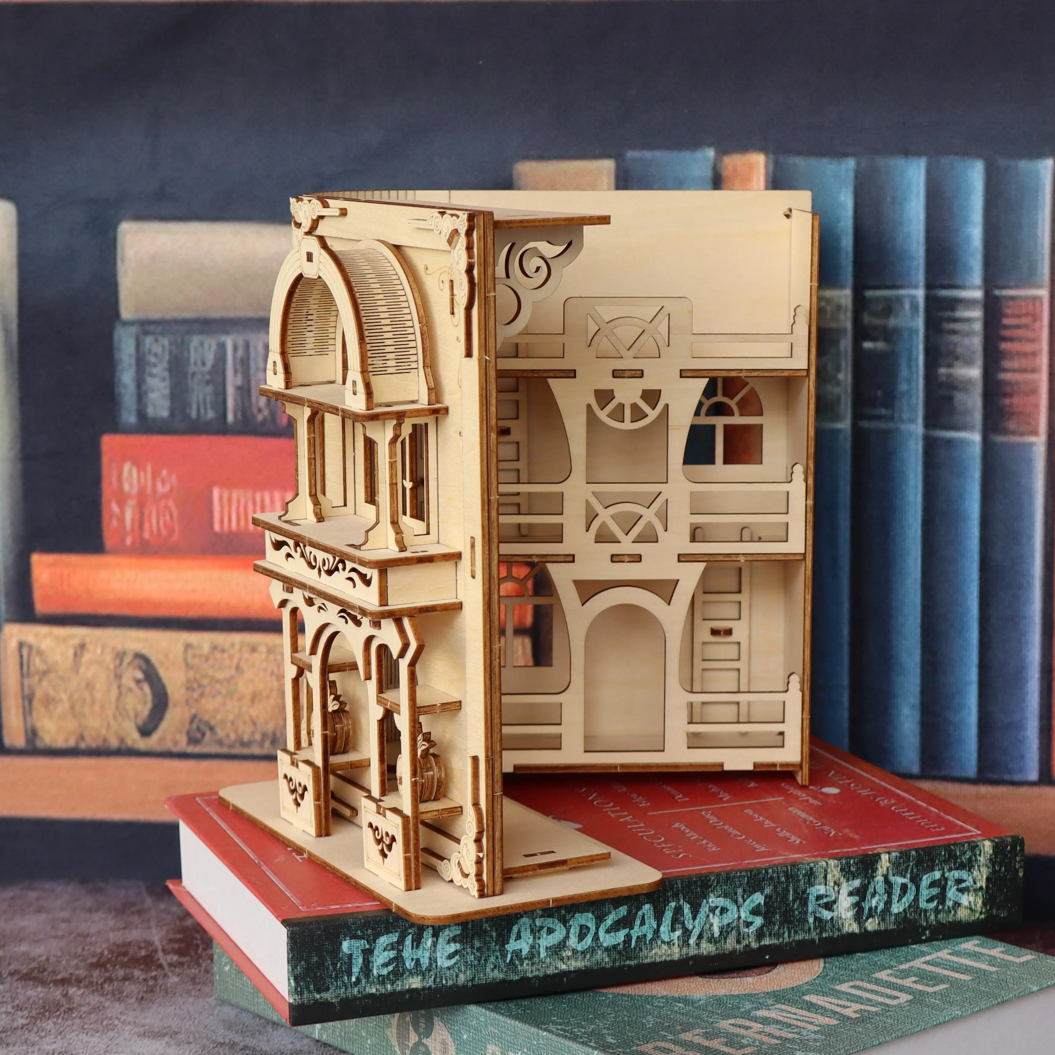 3D wooden puzzle, Gothic style magic bookstore assembly model, handmade DIY wooden 3D architectural decoration