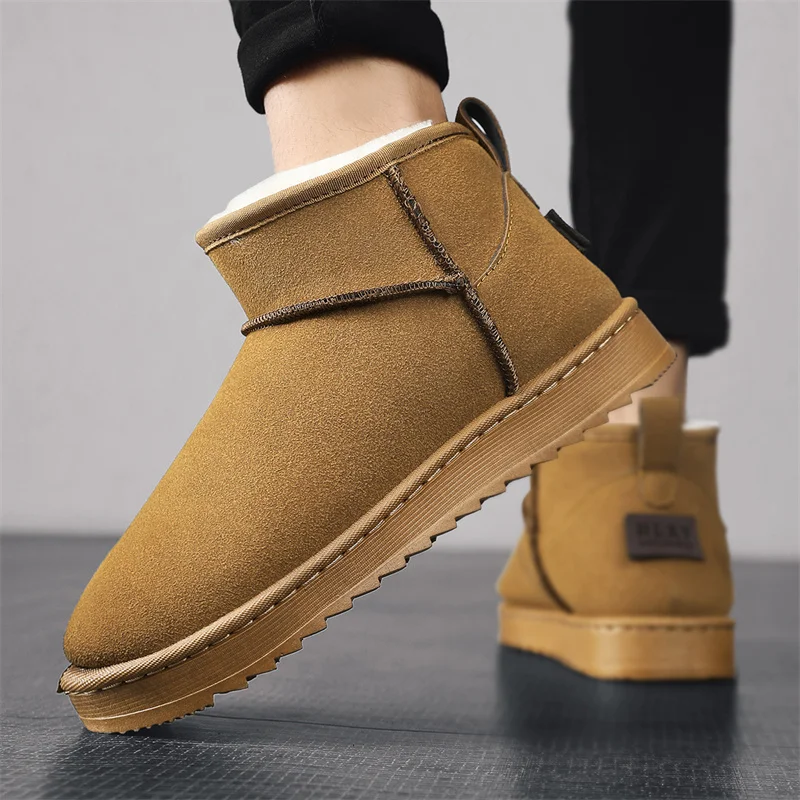 New Brown Suede Mini Boots for Men Winter Fuzzy Snow Boots Short Ankle Boot with Fur Lined High Quality Fashion Brand Snow Boots