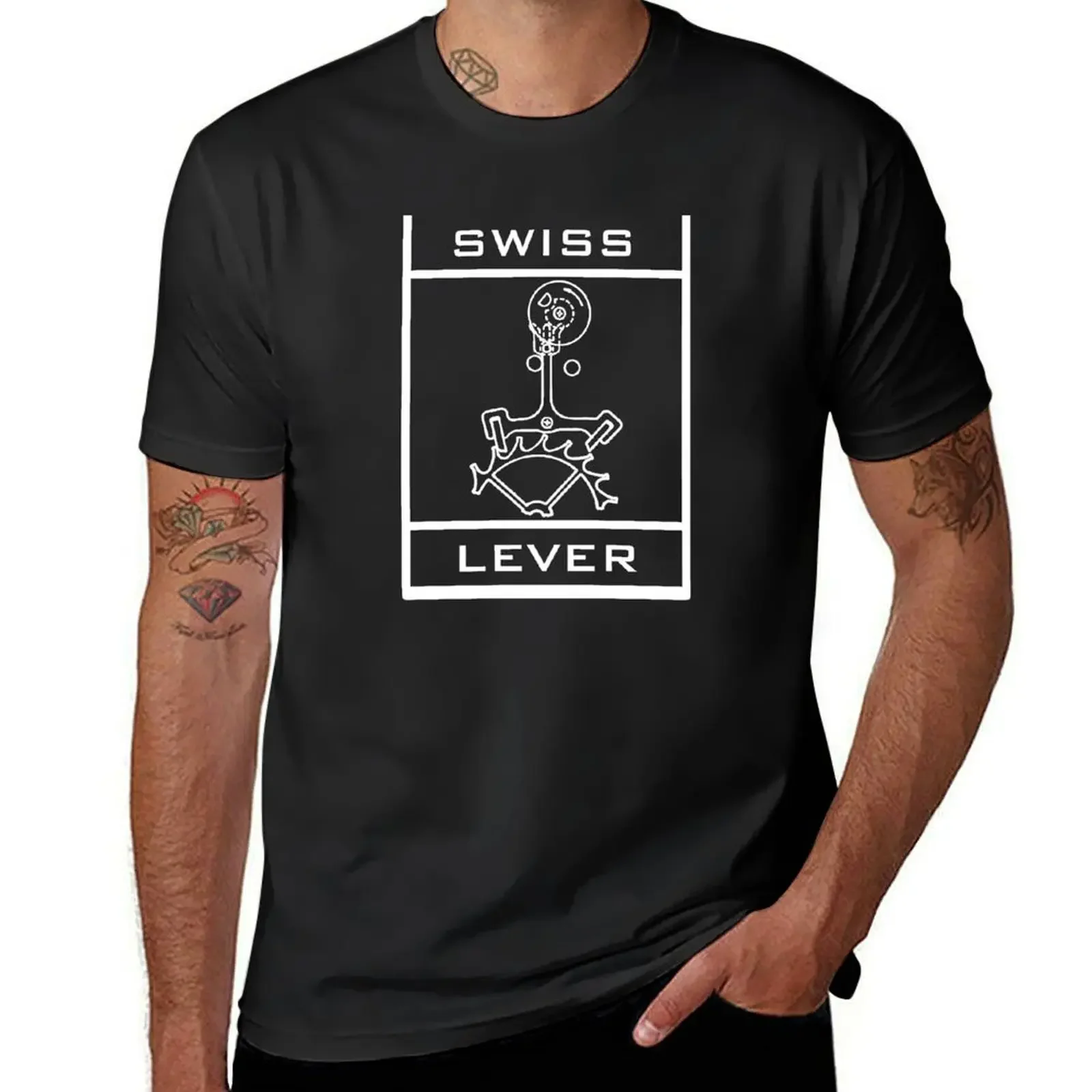 White Swiss Lever Mechanism T-Shirt blanks graphics vintage big and tall t shirts for men