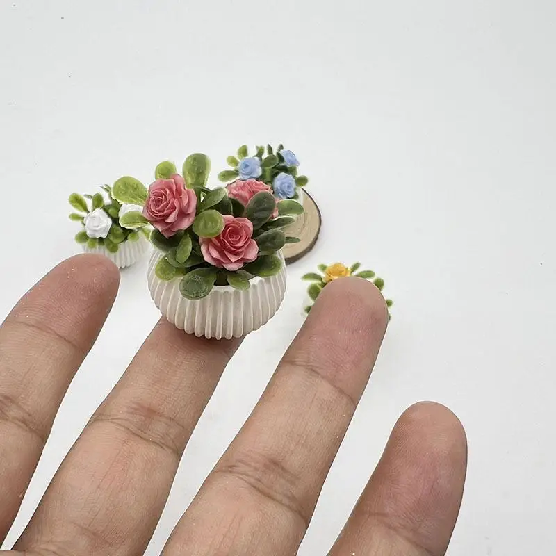-1Pcs new Doll House Living Room Scene Decoration Miniature Landscape Handicrafts Mini Rose Plant Potted Plants Model