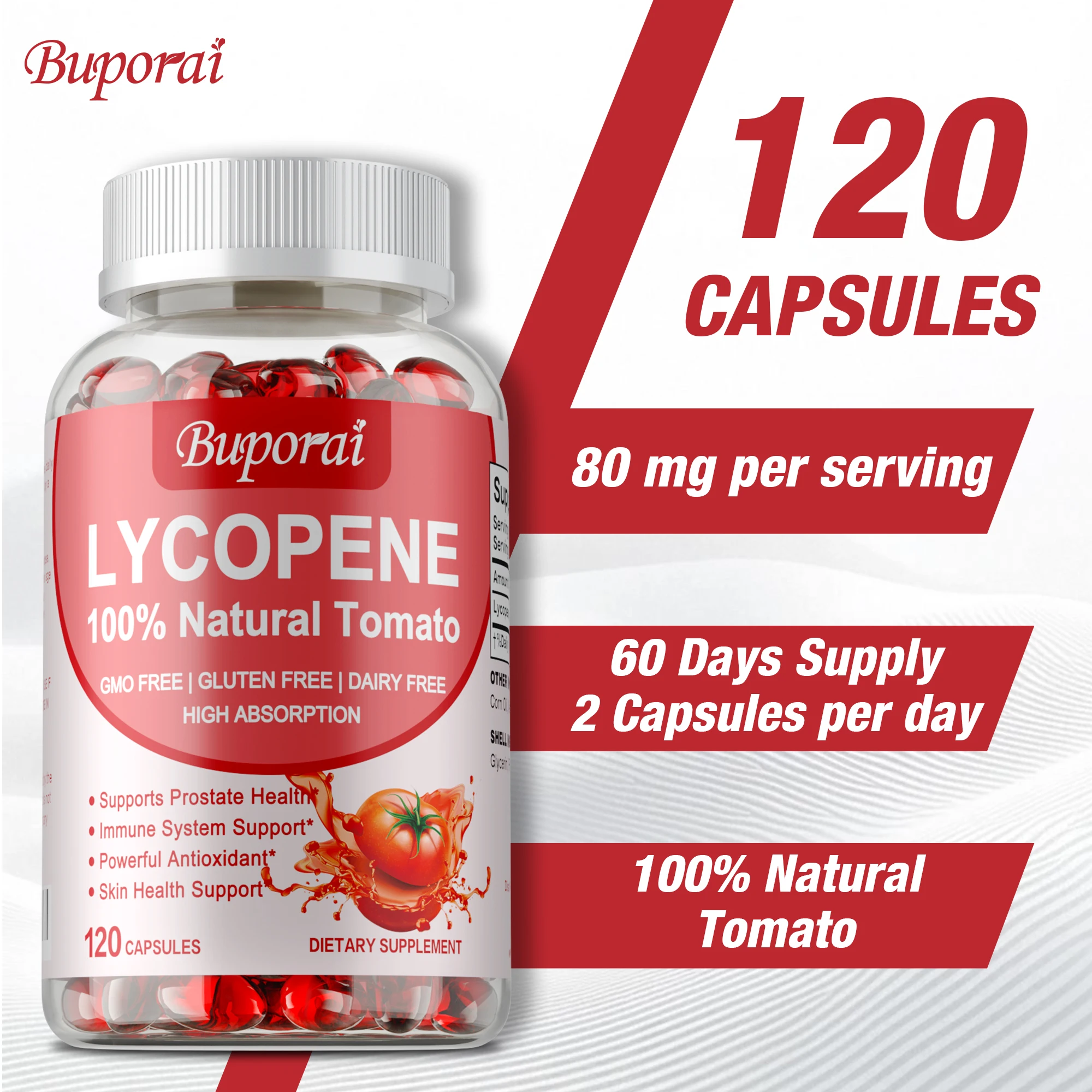 

Lycopene Capsules - Antioxidant, Balances Cholesterol Levels, Supports Vision, Heart, Prostate Health, Enhances Immunity