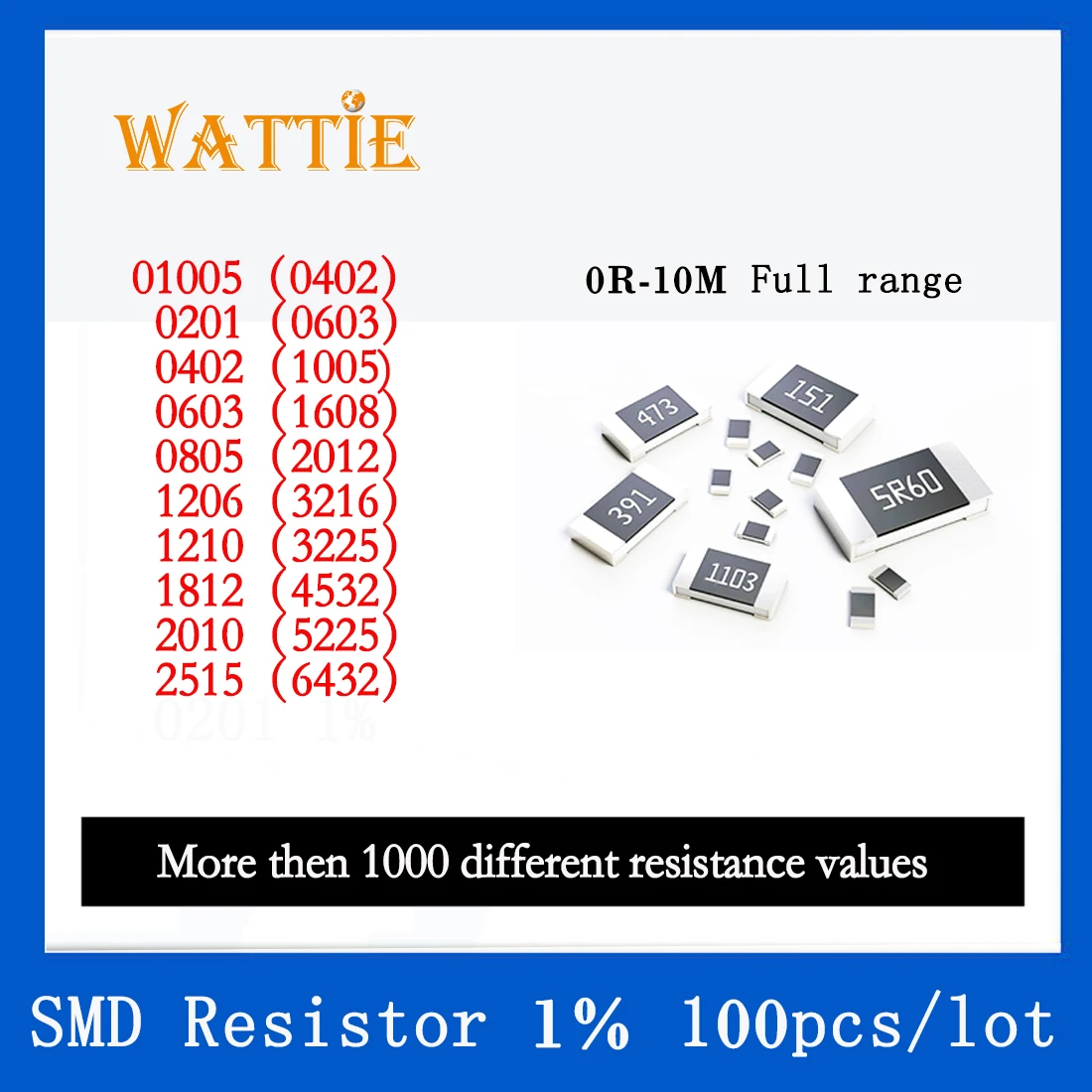 Resistência Smd 0805, 1m, 1.1m, 1.2m, 1.3m, 1.5m, 1.6m, 1.8m, 2m, 2.2m, 100 pcs/lot, resistências de chip, 1/8w, 2,0 milímetros x 1,2 milímetros