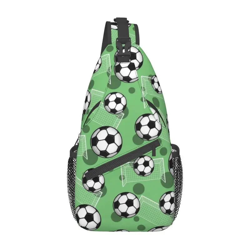 Mochila cruzada de hombro para hombre, bolso de pecho con patrón verde de balón de fútbol y portería, personalizado, ciclismo, Camping, Daypack