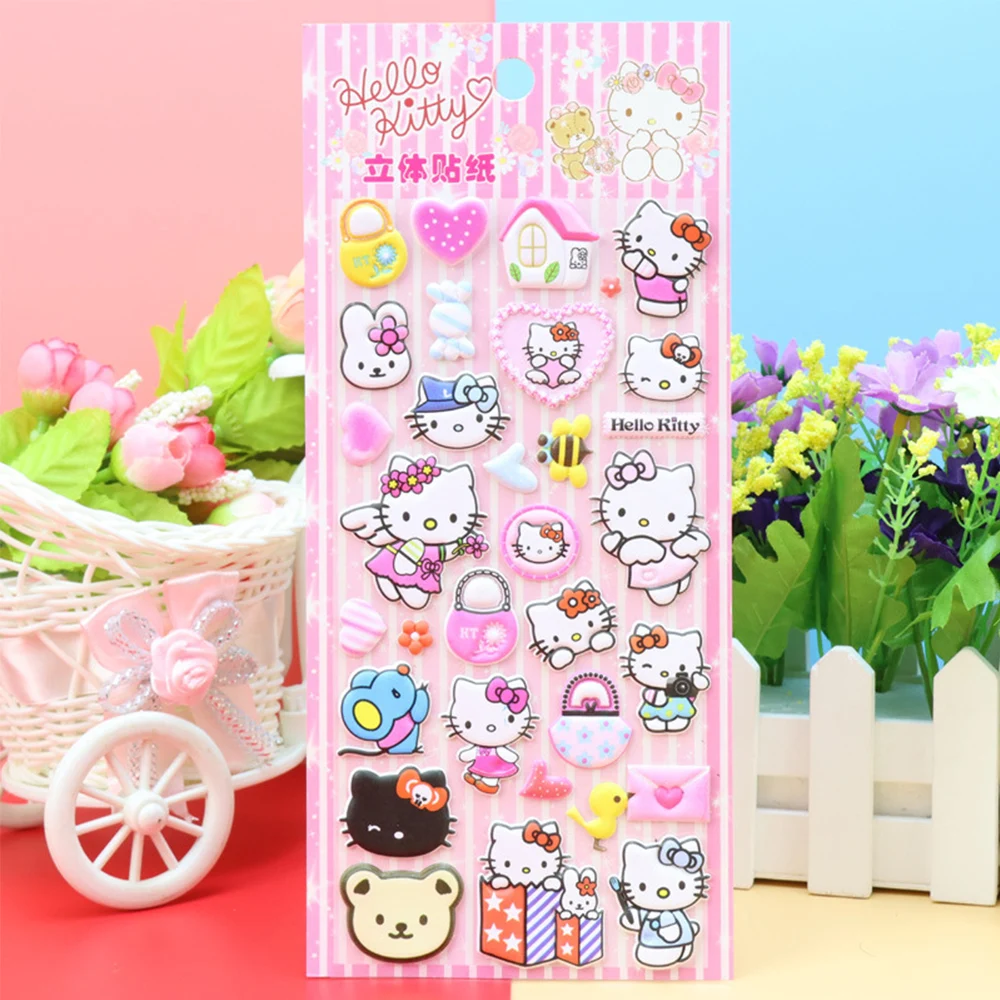 Kawaii Cartoon Hello Kitty 3D Bubble Sticker Anime Sanrio Decals Cute Children Reward Puffy Sticker for Kids Stationery Supplies