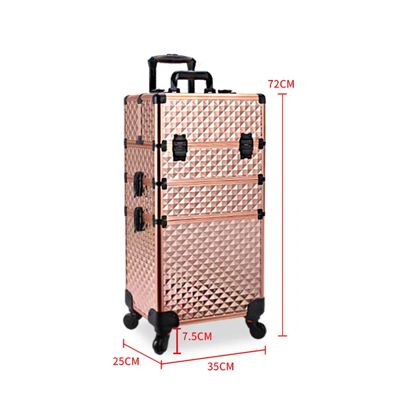 Professional Manicure Suitcases Travel Multilayer Large Capacity Makeup Valises Aluminium Luggage Trolley Tool Box Customized