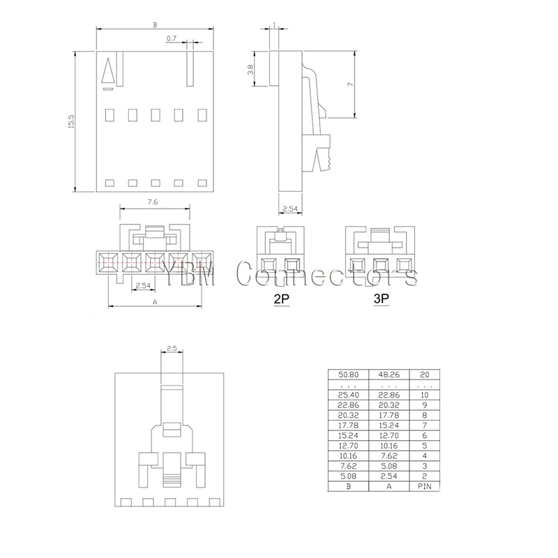 20PCS MX2.54 2P 3P 4P 5P 6P TJC8 Electronic Component 2.54mm Pitch Dupont Connectors Single Row Housing with Buckle