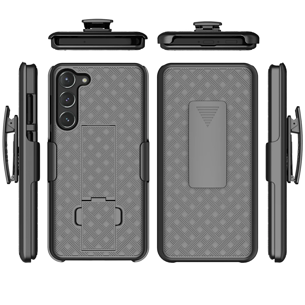 Galaxy S23 Cases Woven 2 in 1 Hybrid Hard Shell Holster Combo Case With Kickstand Belt Clip For Samsung Galaxy S23 Plus/S23+ 5G