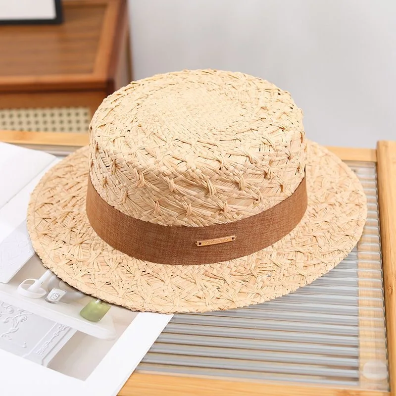 

Lafite handmade hat female Hepburn summer French flat top seaside beach vacation sunshade sunscreen sunshade top hat