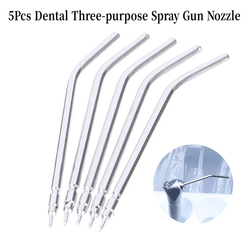 

5Pcs Dental Stainless Steel Three-purpose Gun Head Spray Gun Mouth Water Air Gun Oral Materials and Consumables